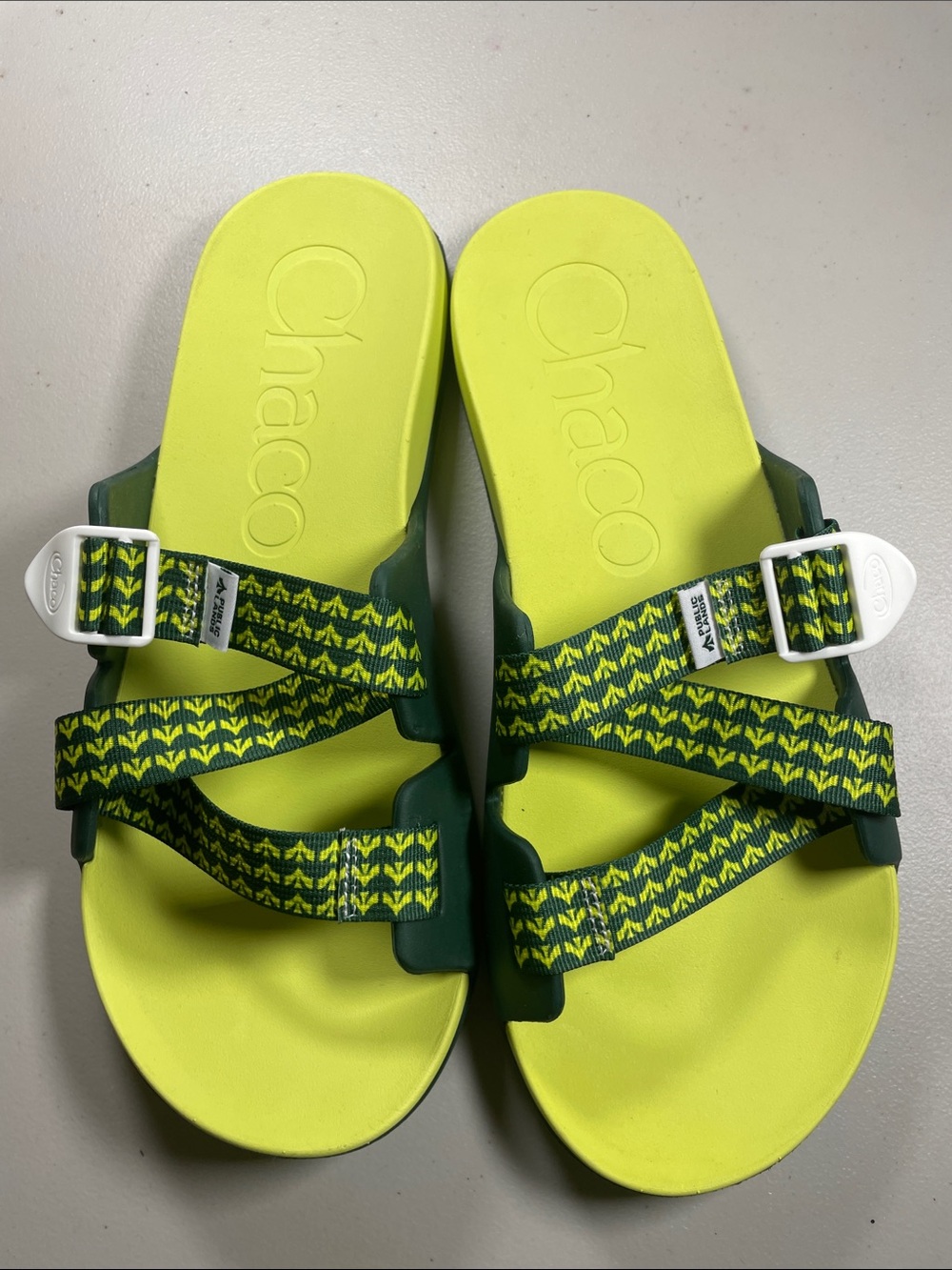 Chaco Men's Neon Lime & Dark Green Slide Sandals